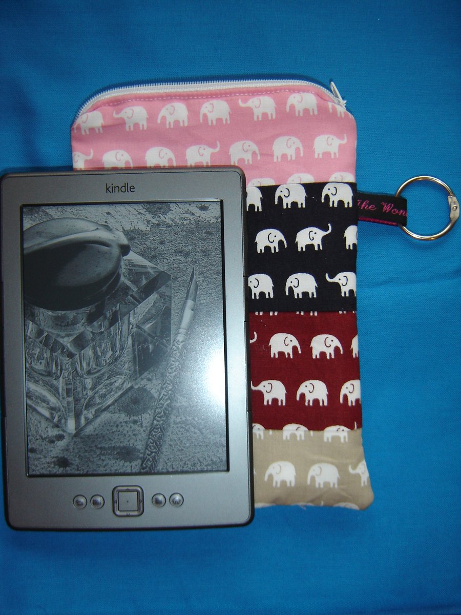 Handmade White Hippo Kindle e-Reader Case - Zipped