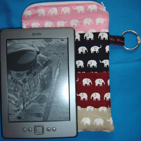 Handmade White Hippo Kindle e-Reader Case - Zipped