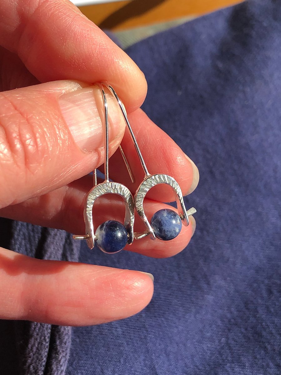 Dangle Earrings, Blue Sodalite and Silver Earrings, unique design