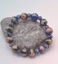 Floral Patterned Blue & Black Ceramic Bead Stretch Bracelet, Gift for Her - Image 7