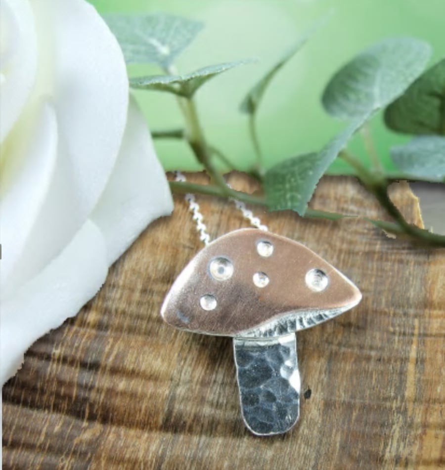 Toadstool Pendant, Sterling Silver and Copper Shroom Necklace