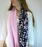 Infinity scarf (two tone, plain pink and floral navy print) - Image 4