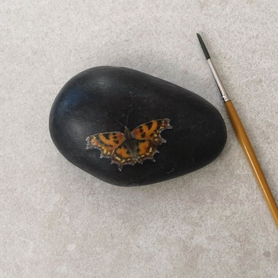 Painted Stone 'Comma Butterfly'