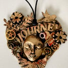 Hanging Heart Steampunk 'Journey' Mixed Media Assemblage Grunge Heart