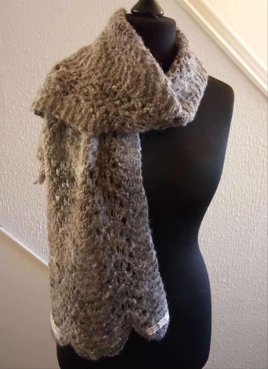Handspun and Hand-knitted Scarf in Soay Wool