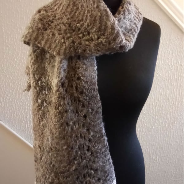 Handspun and Hand-knitted Scarf in Soay Wool