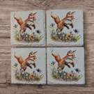 Leaping Fox Decoupaged Slate Coasters Set of 4