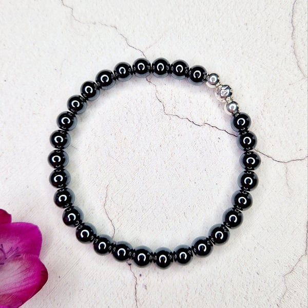 Hematite and Silver Bead Bracelet