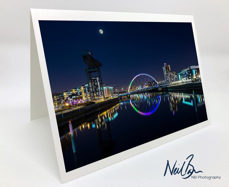 Clyde Arc Squinty Bridge & River Clyde Glasgow - Greeting Card by Neil Barr