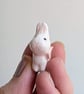 White bunny rabbit with pink poppy flower ceramic figurine  - Image 2