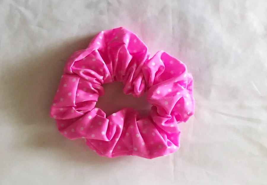 Pink Polka Dot Cotton Scrunchie, 