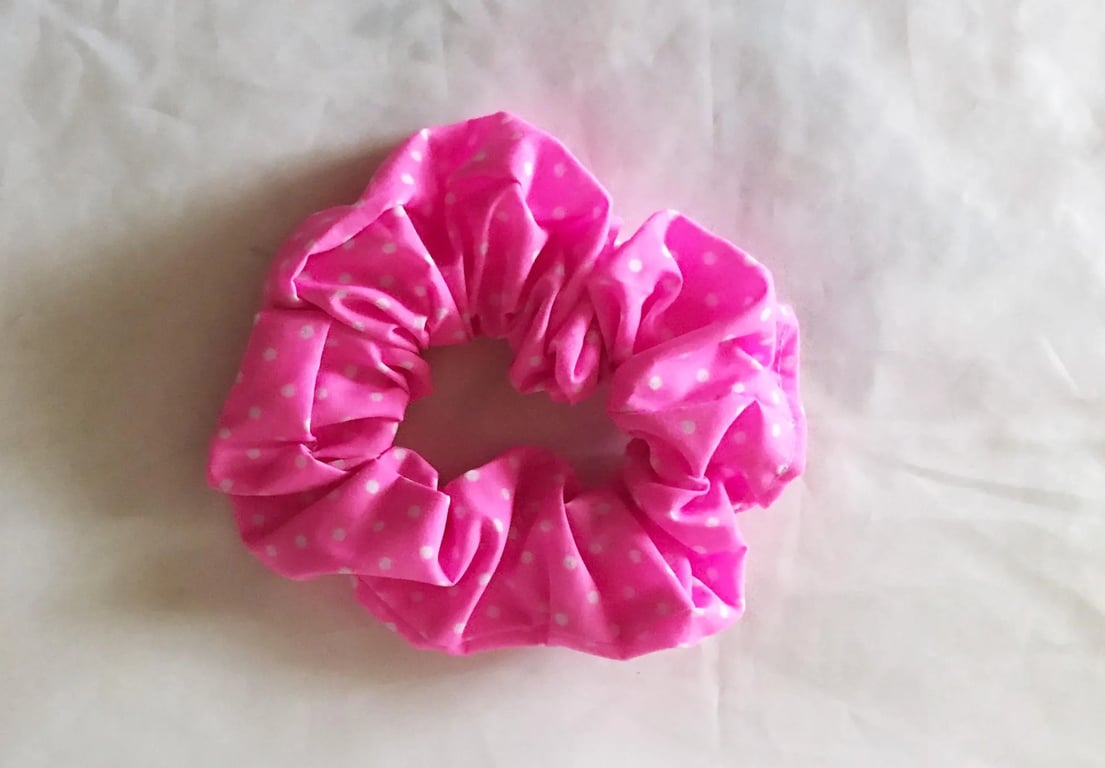 Pink Polka Dot Cotton Scrunchie, 