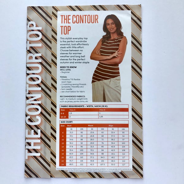 Paper Sewing Pattern, The Contour Top, New and Unopened (Code 007T)