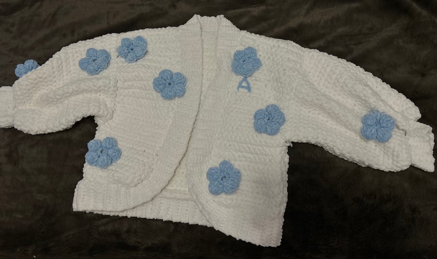 Handmade Crochet Cardigan with 3D Flowers