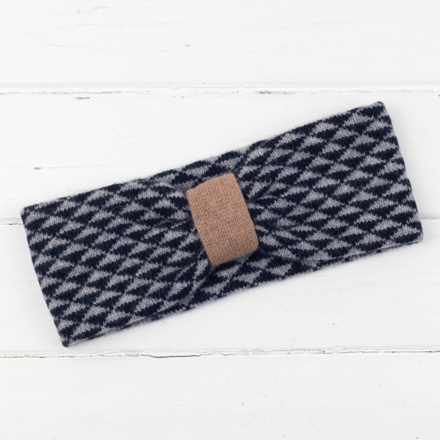SECONDS SUNDAY Triangle knitted headband - navy, camel and grey