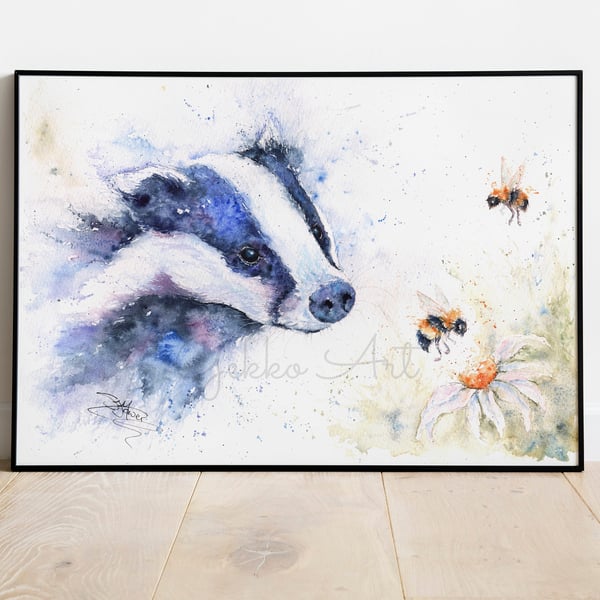 Badgering the Bees, A Ltd Edition Fine Art Print from an Original Watercolour