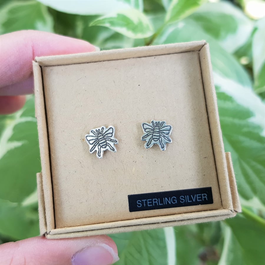Sterling silver bumblebee stud earrings