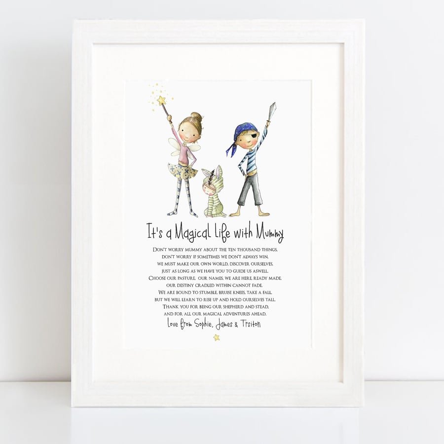 Magical adventures with Mummy - Watercolour art print - you choose your characte