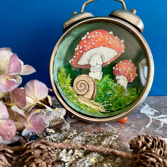 Original 'The tiny world of Mavis Snail' mixed media art assemblage