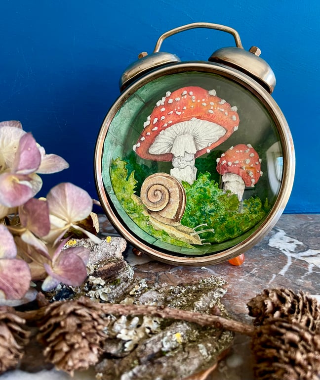 Original 'The tiny world of Mavis Snail' mixed media art assemblage