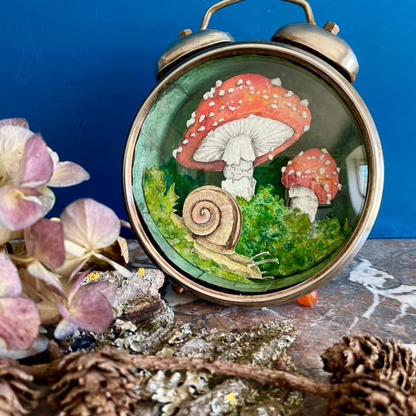 Original 'The tiny world of Mavis Snail' mixed media art assemblage