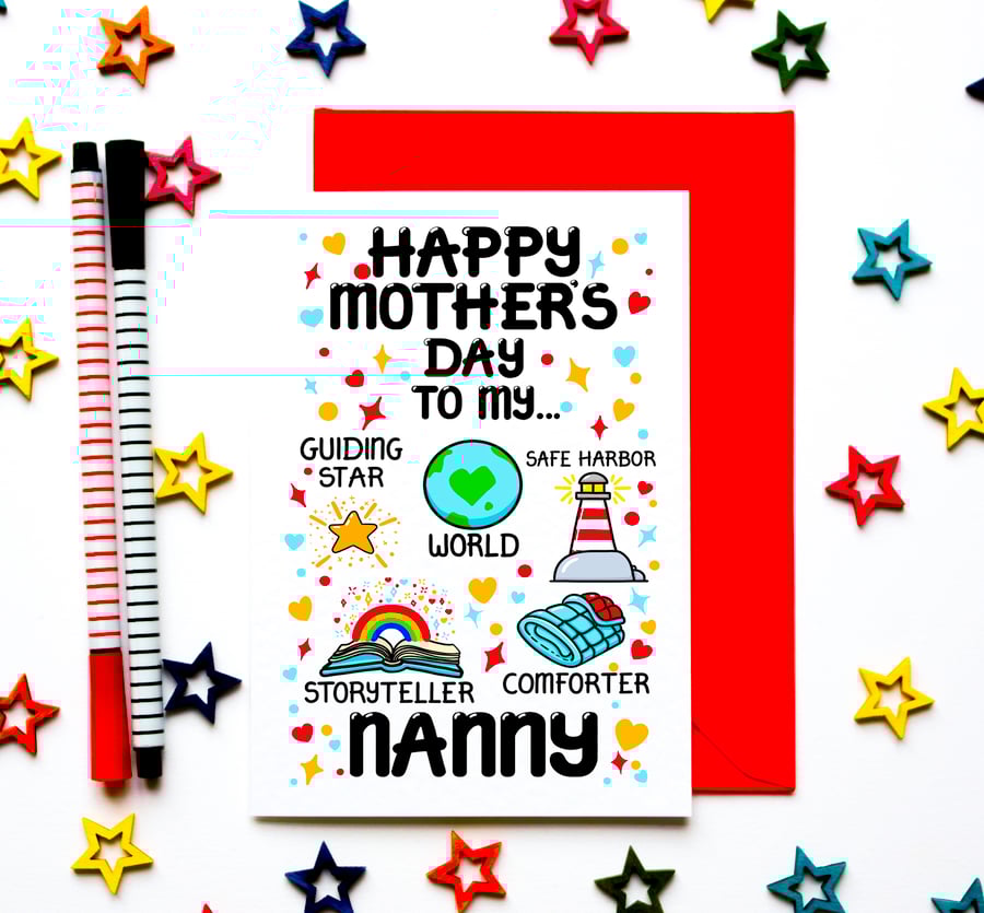 Beautiful Mother’s Day Card For Nanny From Grandson, Granddaughter, Grandchild