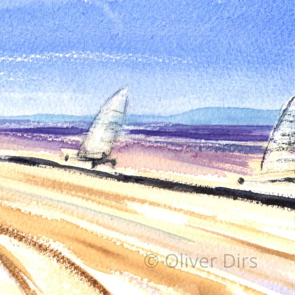 Land Yachting at Brean Sands – original watercolour, unframed