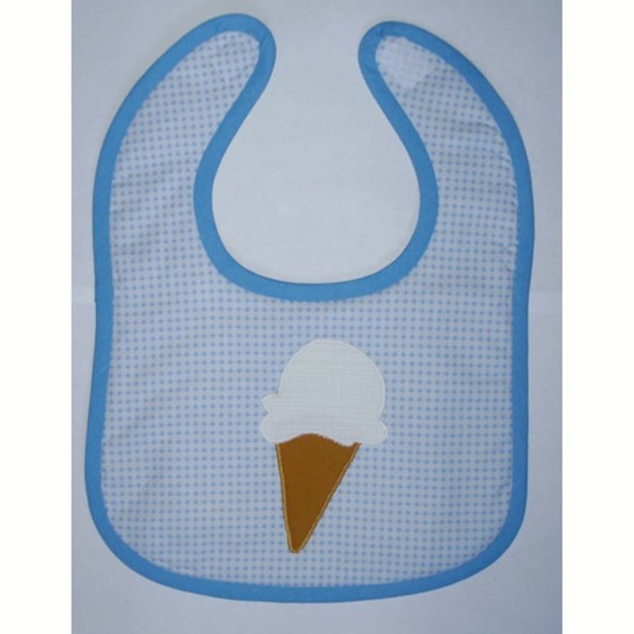 Baby bib with applique ice cream cone