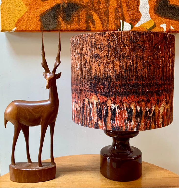 Burnt Orange VIBRATIONS Nicola Wood Heals 60s Vintage Fabric Lampshade option 