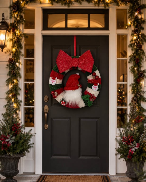 Traditional Christmas Crochet Wreath Seasonal Font Door Decor