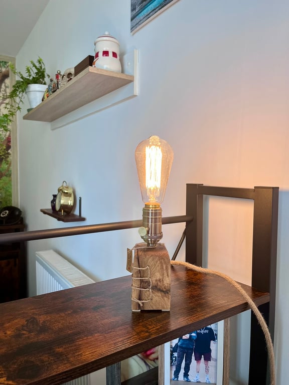  Spalted Oak Edison Table Lamp – Handmade Sculptural Minimalist Light