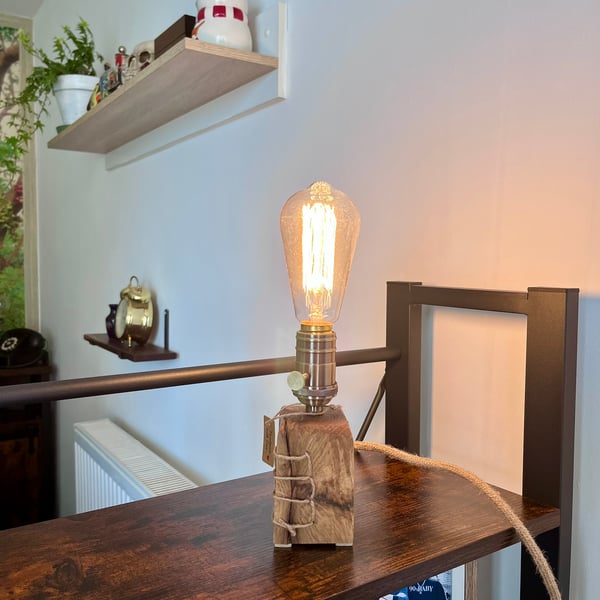 Spalted Oak Edison Lamp - Handmade Minimalist Wooden Table Lamp