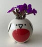 Small Wheel Thrown and Hand-Painted Ceramic Robin Bud Vase