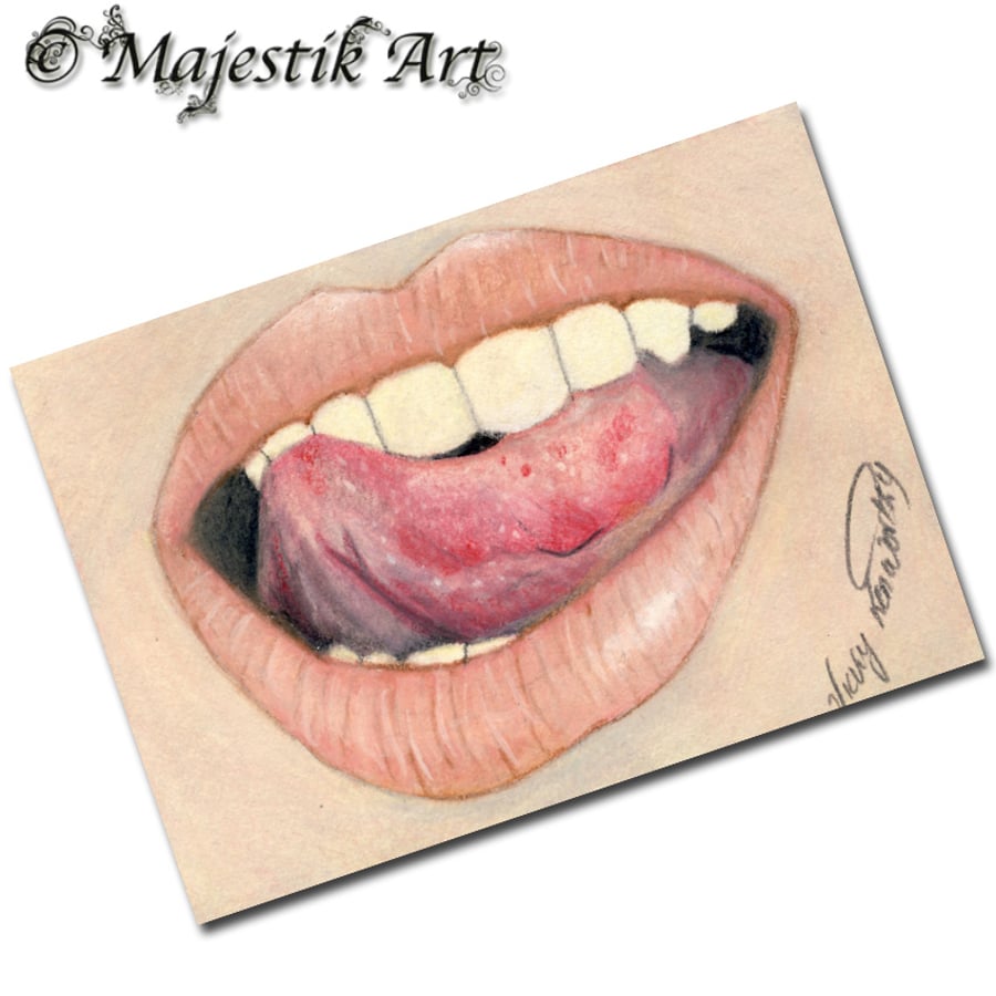 Archival ACEO Woman's lips 'Delight' By V Kenworthy