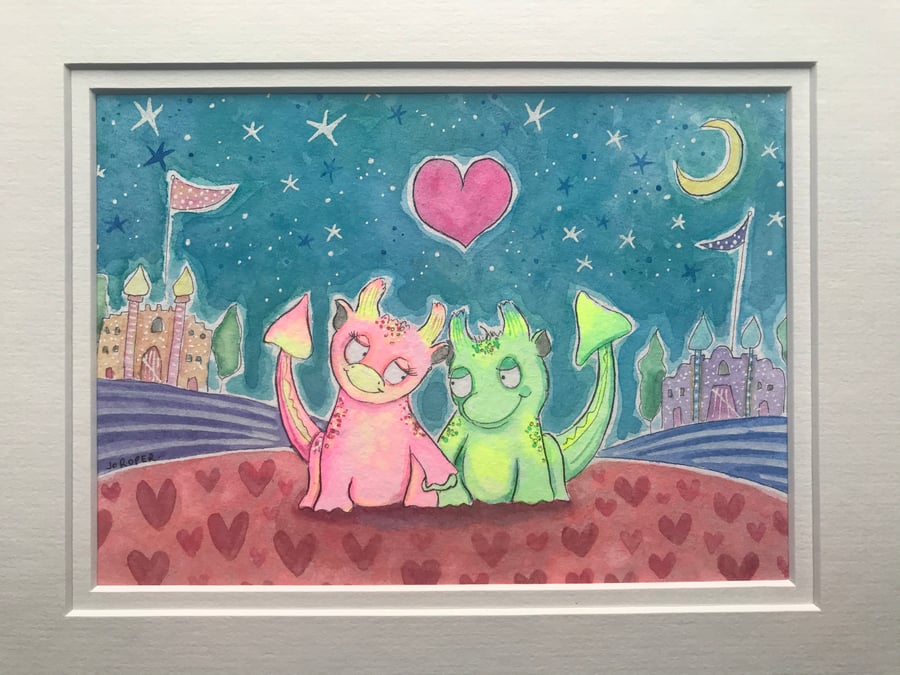 Original Painting Real Love Dragon couple by Jo Roper