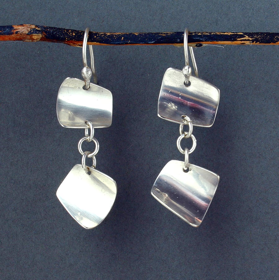 Silver Dangle Earrings - Curves of Silver - Unique - Designer - Artisan