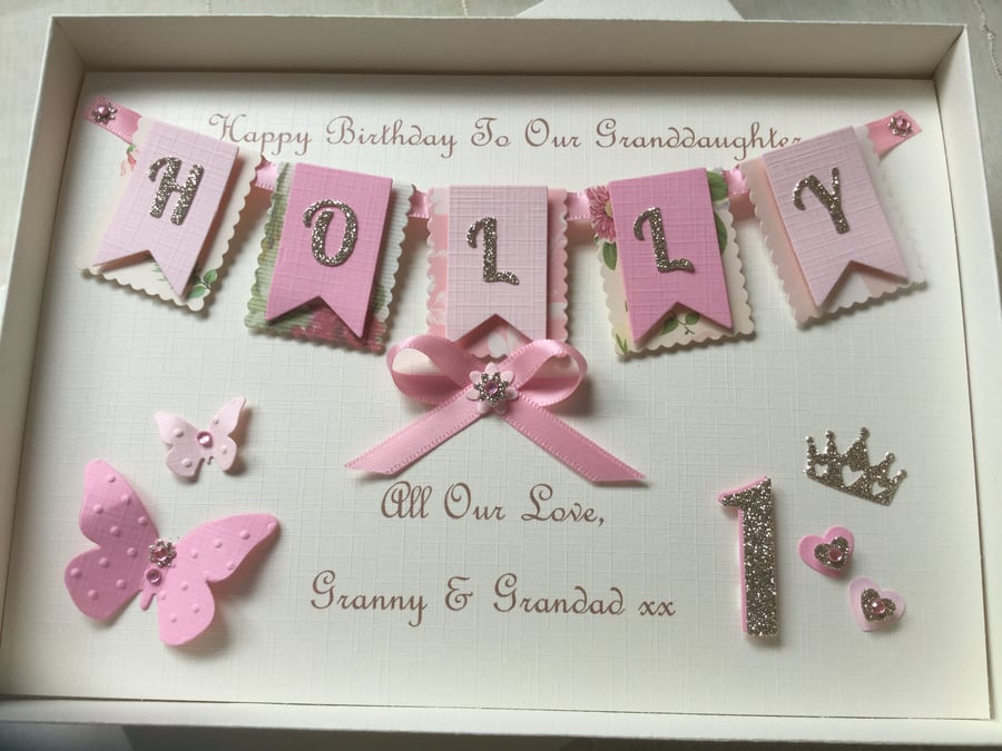 Personalised 1st Birthday Card Daughter Granddaughter Gift Boxed Handmade First