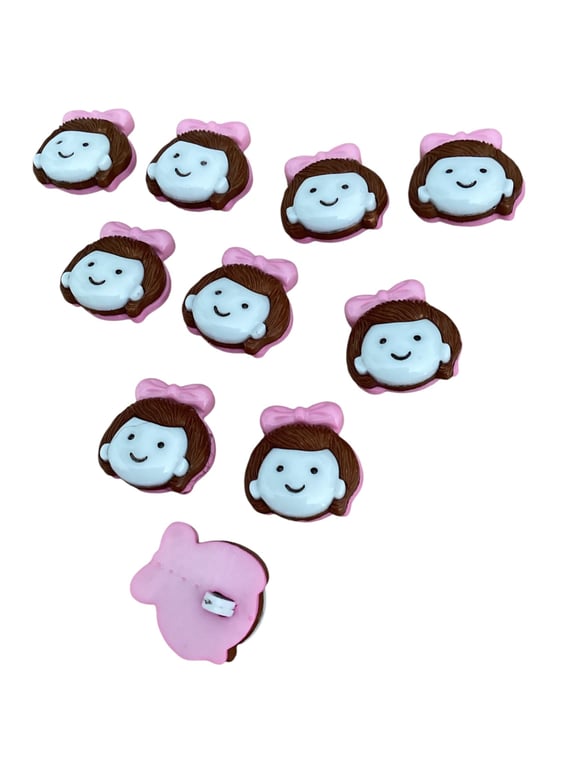10 girl with pink bow buttons 23mm