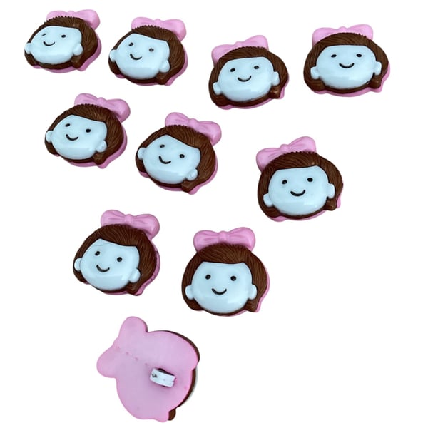 10 girl with pink bow buttons 23mm