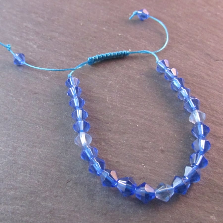 Blue Adjustable Bracelet, Blue Beaded Bracelet