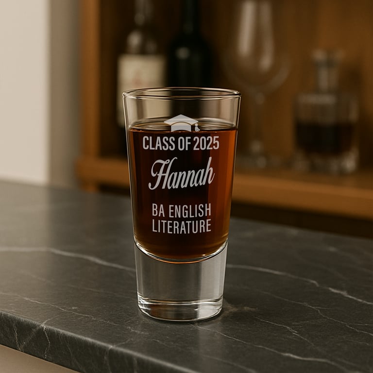 Personalised Graduation Gift - Class Of, Name & Degree - Custom Shot Glass