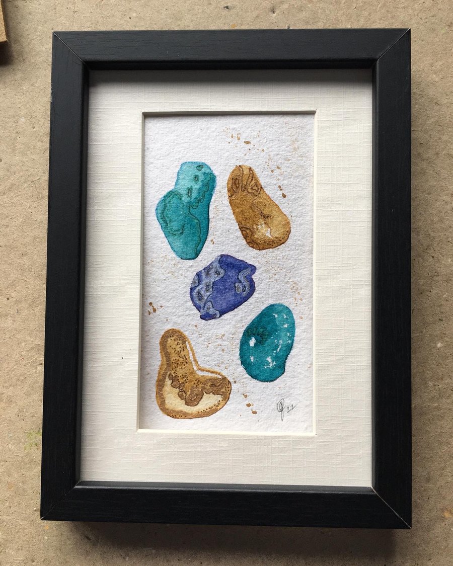 Original turquoise pebble painting 