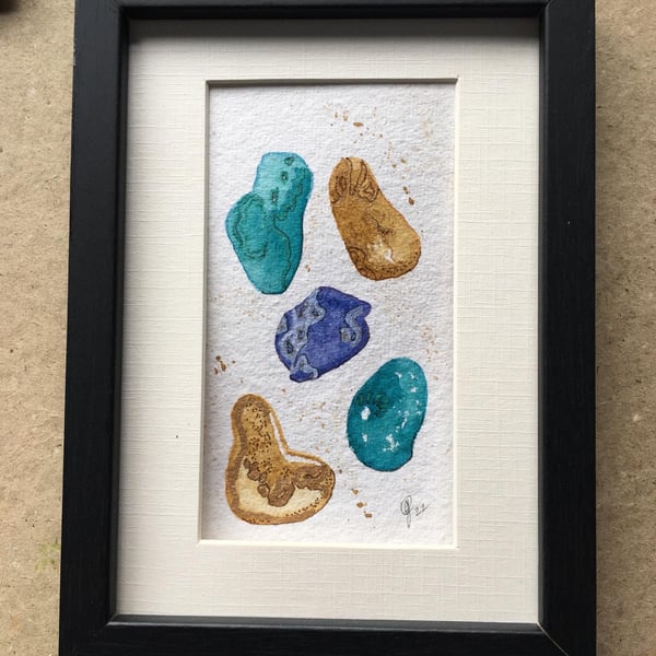 Original turquoise pebble painting 