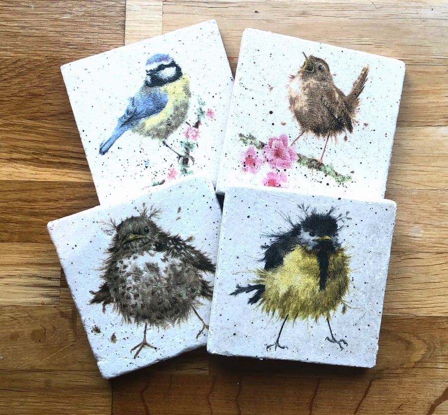 Set of Four Bird Natural Stone Coasters