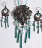 Upcycled Ornate Antique Silver Tone Buckle Boho Necklace-Turquoise - Image 8