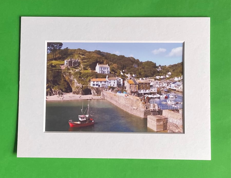 Polperro Harbour Cornwall - Photograph with White Mount and Backing Board