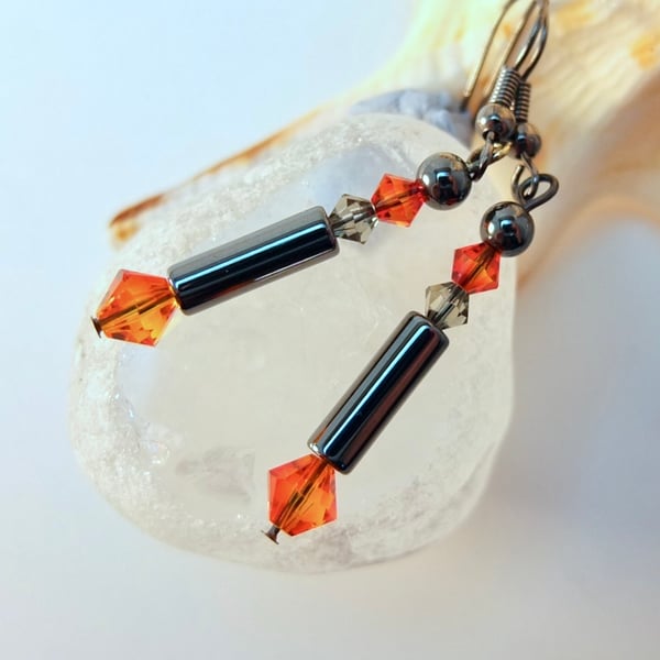 Hematite And Swarovski Crystal Earrings - Handmade In Devon