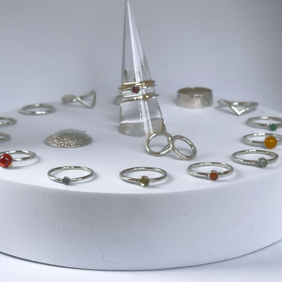 Stacking Ring Set - Genuine gemstone, cabochon-cut ring & matching stacking ring
