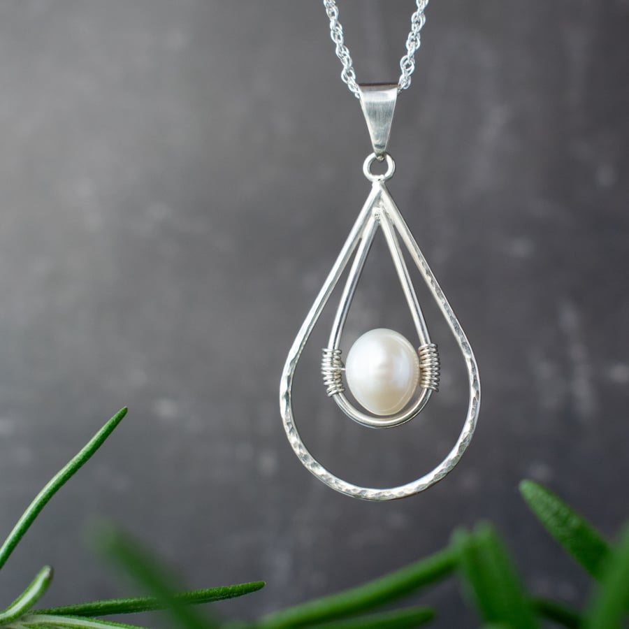 Sterling Silver & Pearl Teardrop Necklace - Letterbox Gift