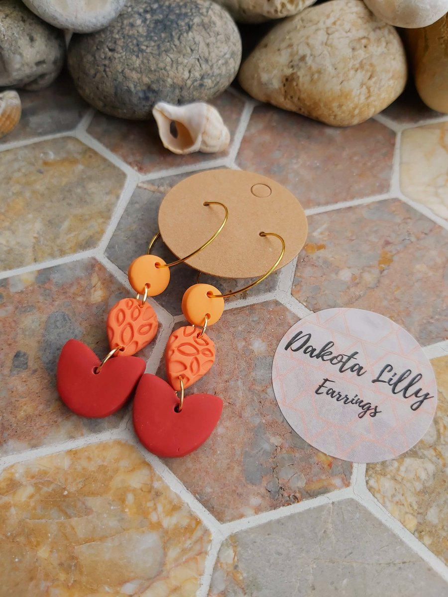 Orange and red autumn polymer clay earrings